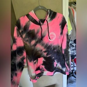 black and pink pull over hoodie. 100% polyester